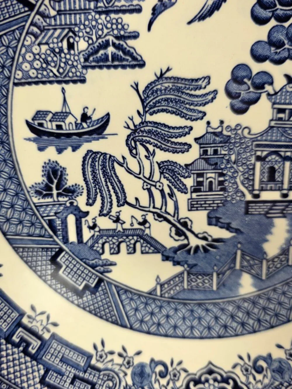 TWO Churchill Willow Blue Coupe Soup Bowls Georgian Shape Blue Willow England